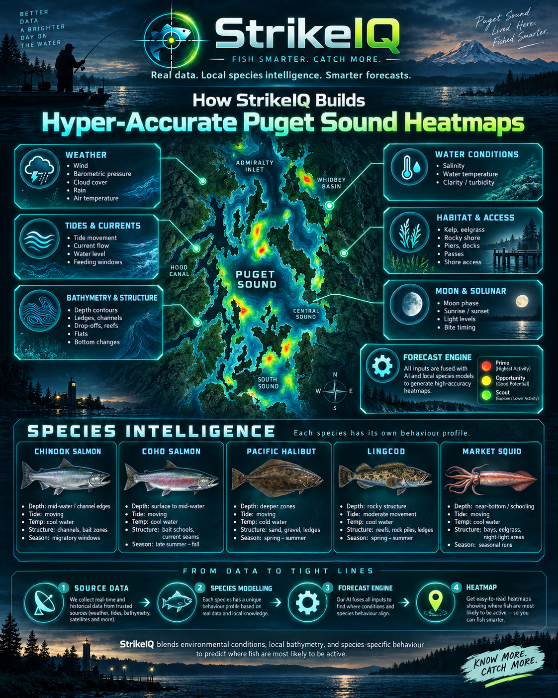 Beneath the BiteMap How StrikeIQ builds Puget Sound’s fishing heatmaps
